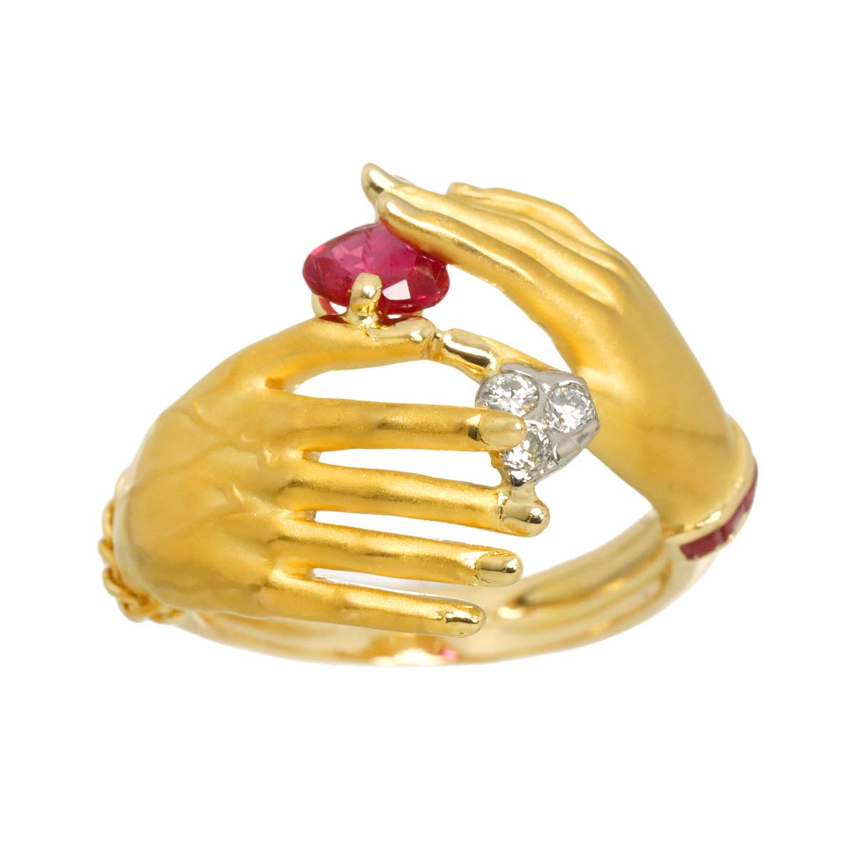 Ruby Diamond Ring K18 YG 750 Size6(US)