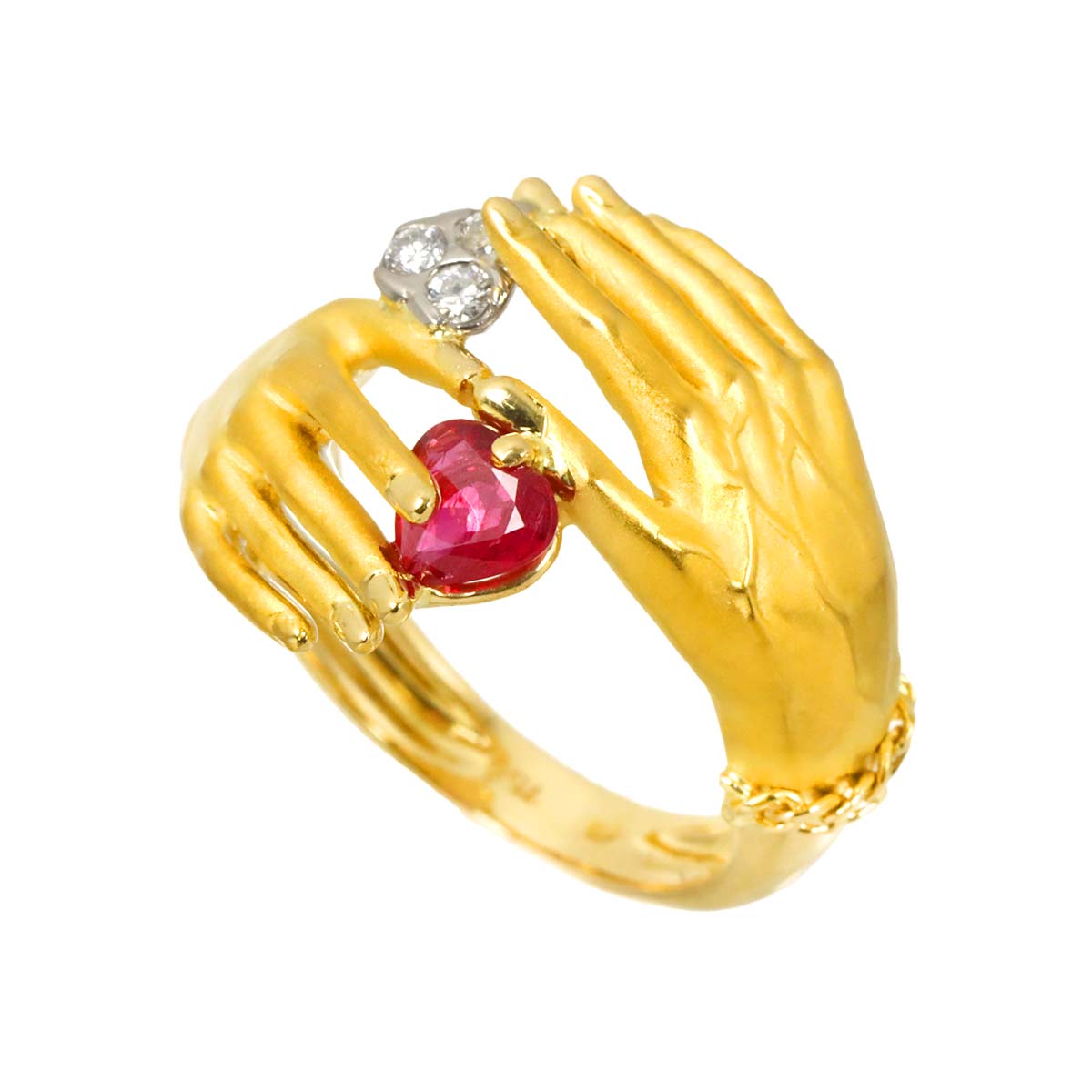 Ruby Diamond Ring K18 YG 750 Size6(US)