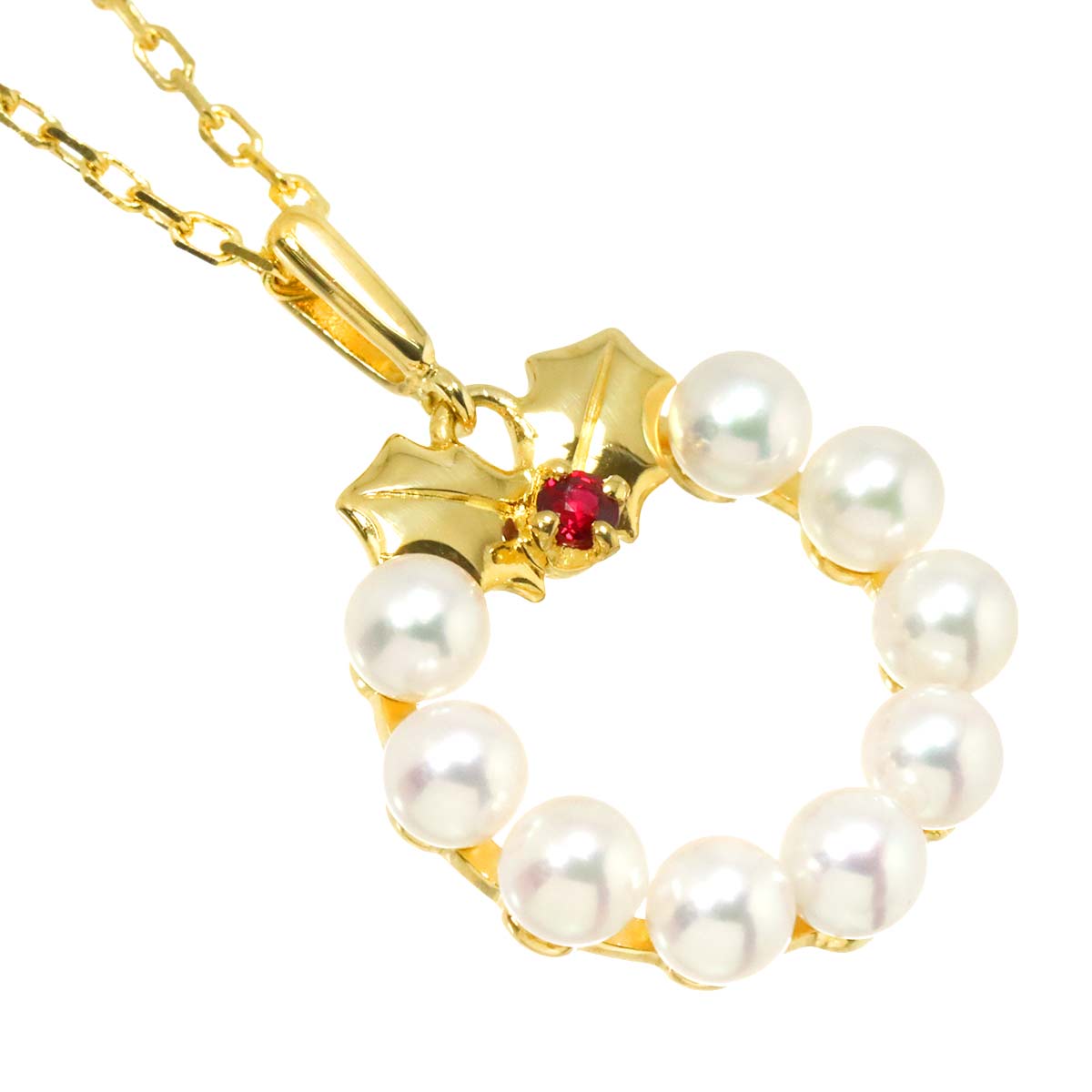 Akoya Pearl 3.4mm Ruby Necklace 18K YG 750