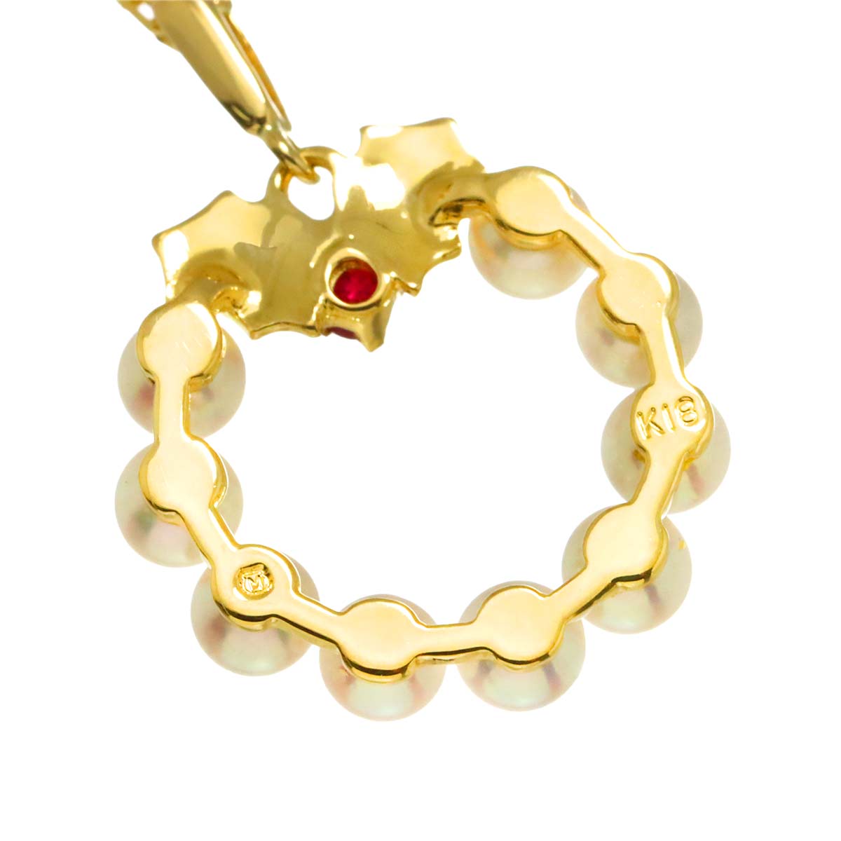 Akoya Pearl 3.4mm Ruby Necklace 18K YG 750