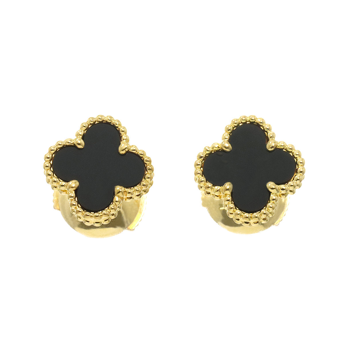 Sweet Alhambra Onyx Earrings Pierced 18K YG 750