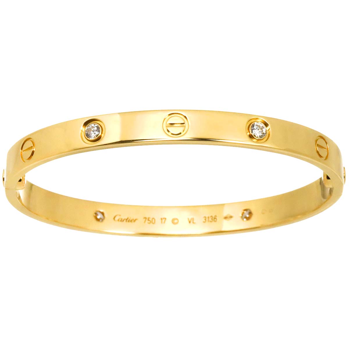 Love Bracelet Diamond 4P Bangle 18K YG 750 Size17