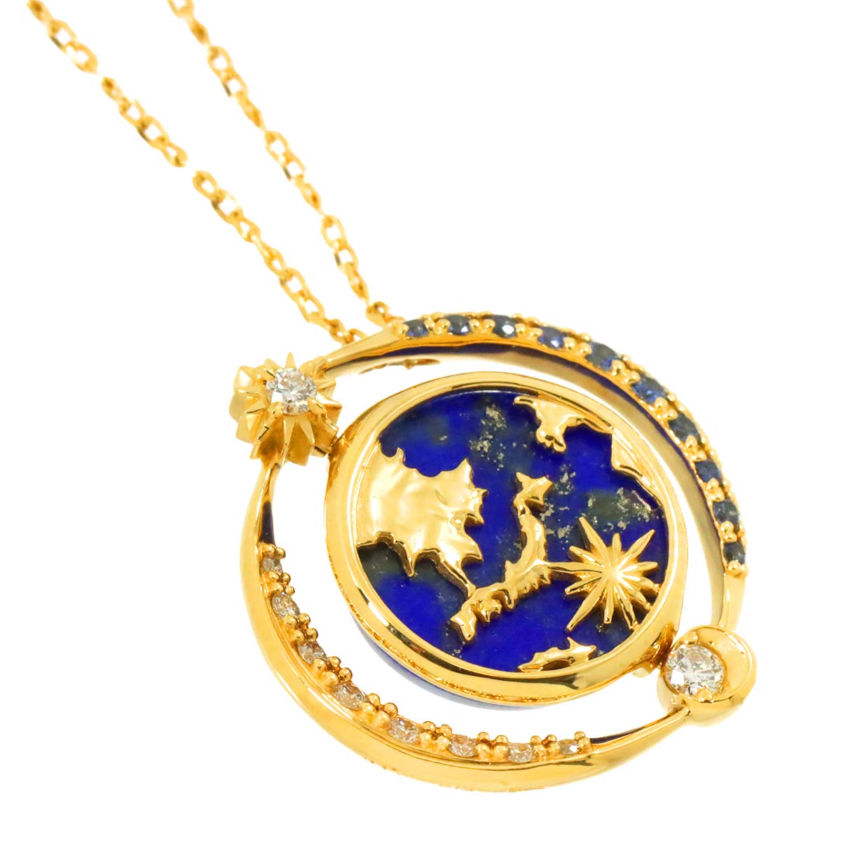 Star Jewelry Lapis Lazuli Moonstone Multi Stone Necklace 18K YG 750