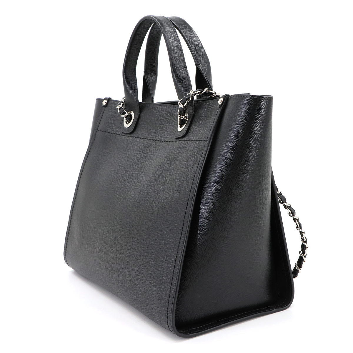 CHANEL Deauville Chain Tote Bag Studs Caviar Skin Leather Black A57069