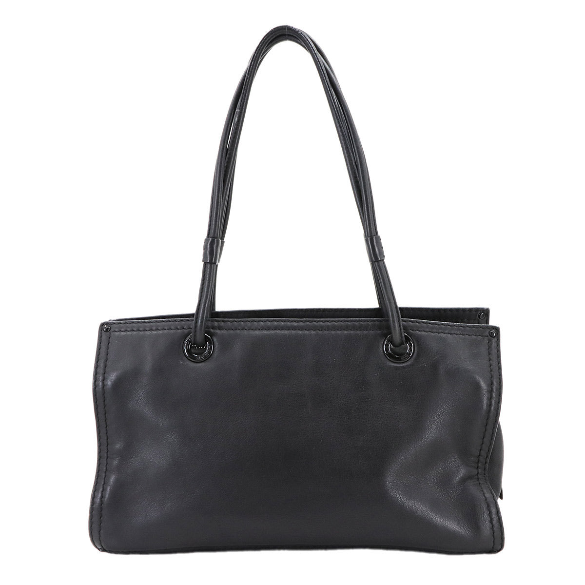 Shopper Tote Bag Leather Black Studs Purse