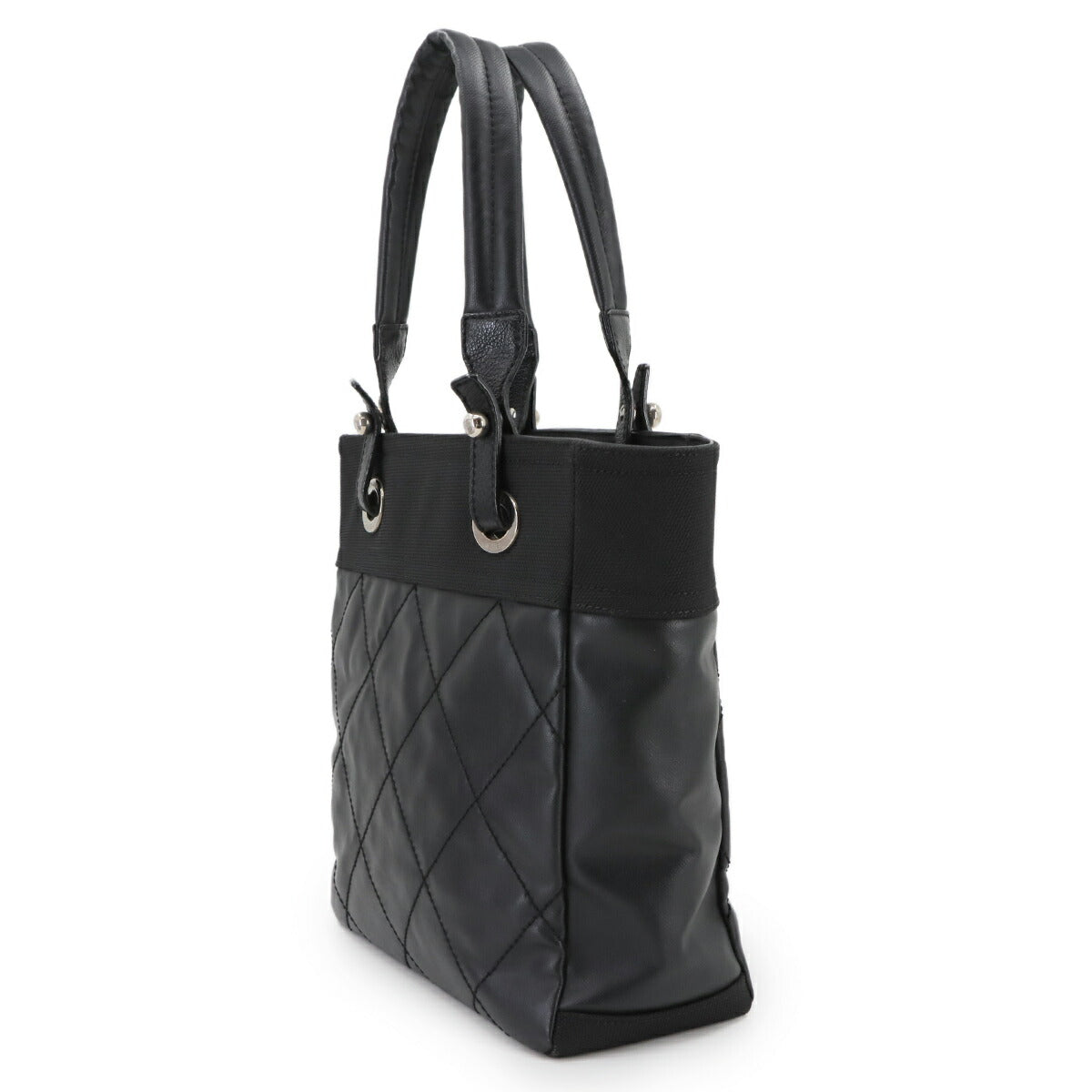 Paris Biarritz PM Tote Bag PVC Nylon Leather Black A34208 Purse