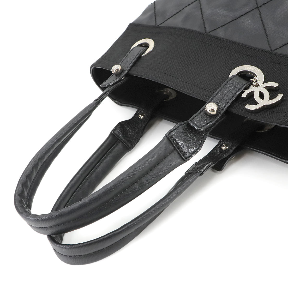 Paris Biarritz PM Tote Bag PVC Nylon Leather Black A34208 Purse