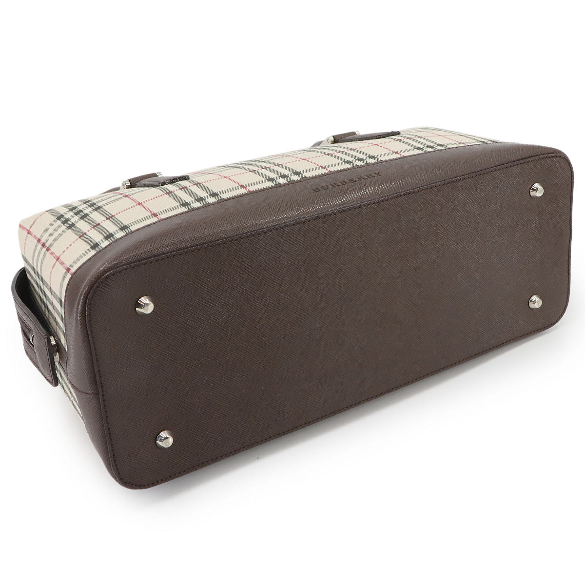 Plaid Hand Bag Canvas Leather Beige Brown Purse