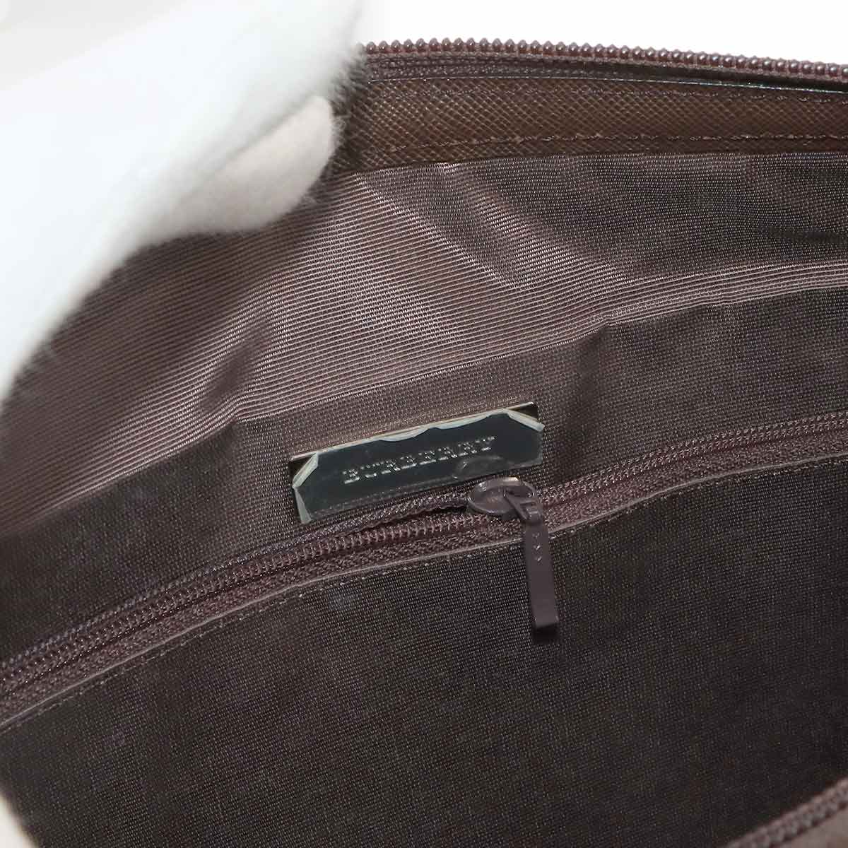 Plaid Hand Bag Canvas Leather Beige Brown Purse