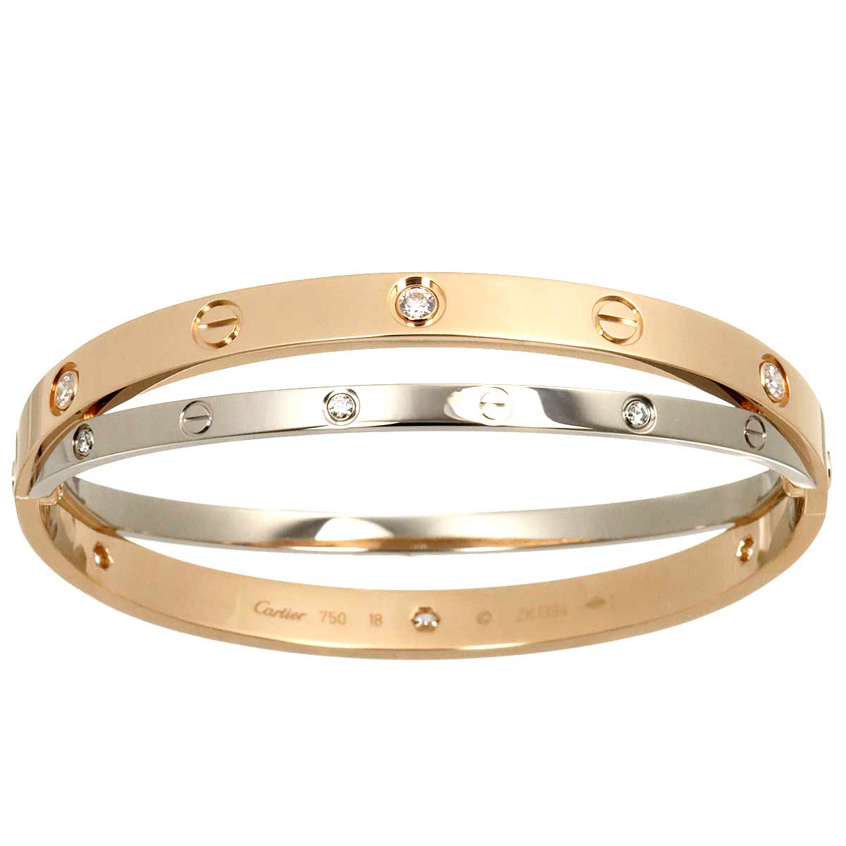 Love Bracelet Diamond 12P 18K K18 PG WG 750 size18