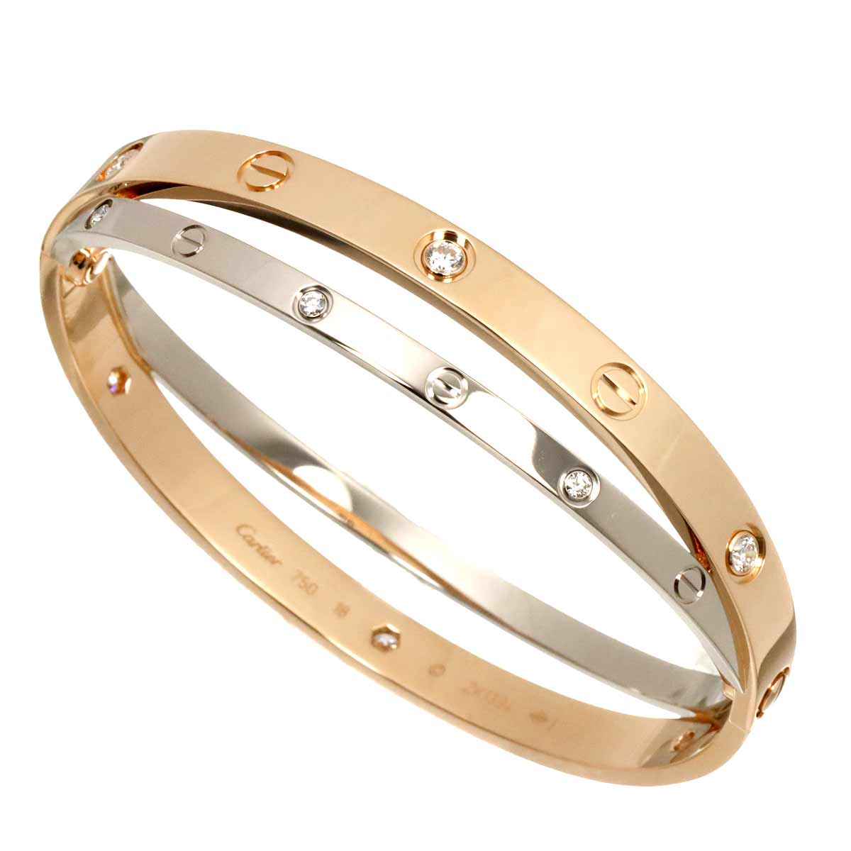 Love Bracelet Diamond 12P 18K K18 PG WG 750 size18