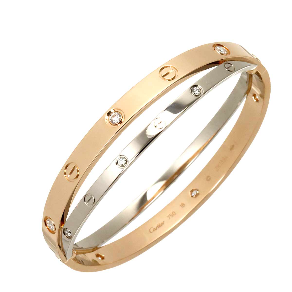 Love Bracelet Diamond 12P 18K K18 PG WG 750 size18