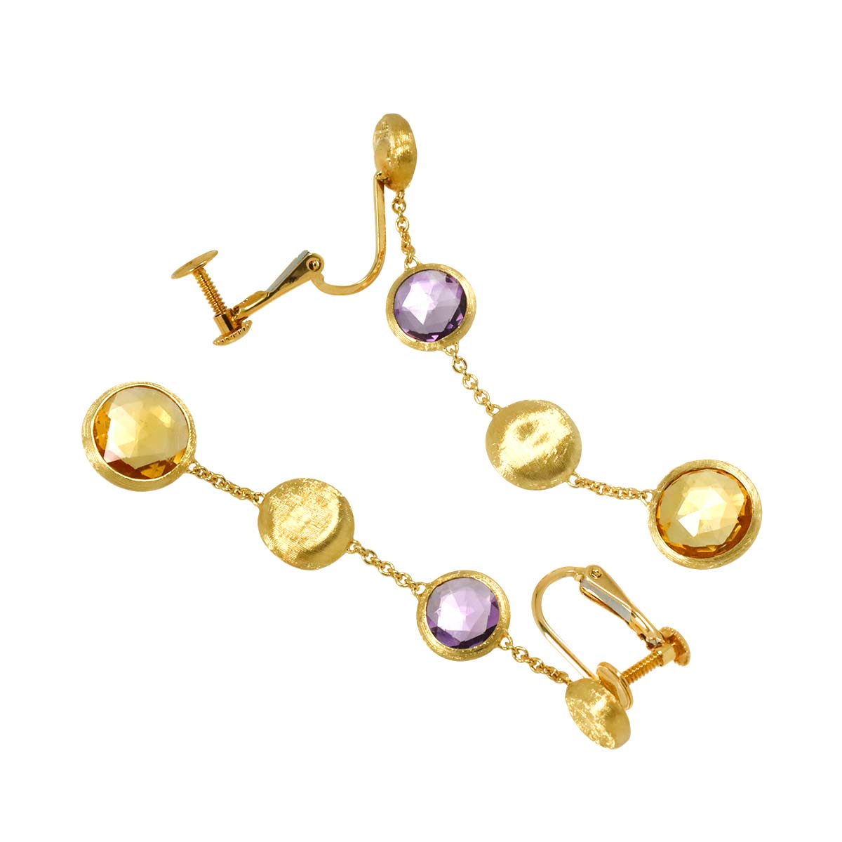 Citrine Amethyst Earrings Clip on 18K Yellow Gold 750