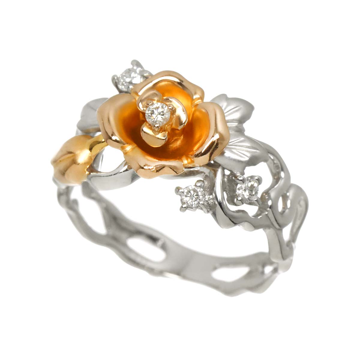 Diamond 0.12ct Ring 18K K18 WG PG White Pink Gold size5.5-5.75(US)