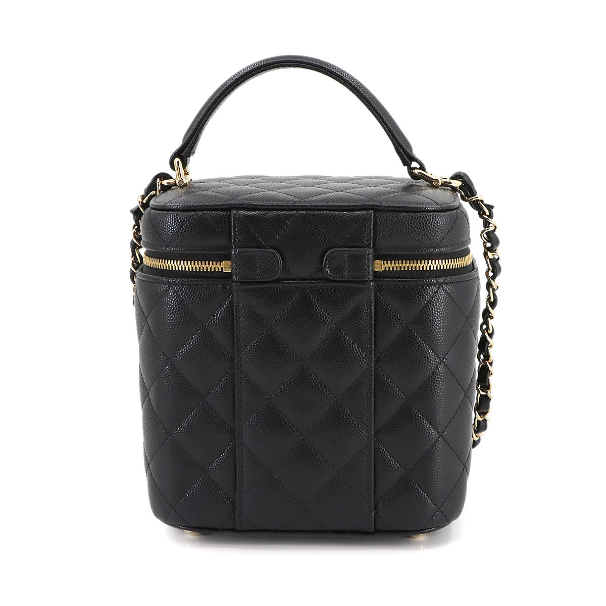 Matelasse Vanity Hand Chain Shoulder Bag Leather Black AS2362