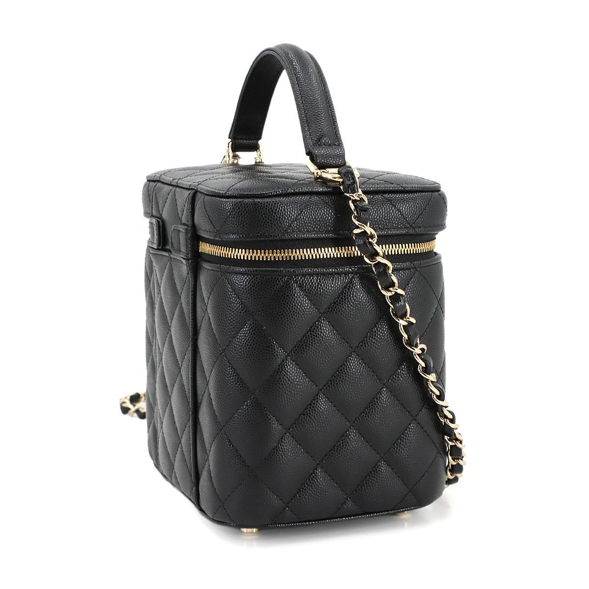 Matelasse Vanity Hand Chain Shoulder Bag Leather Black AS2362