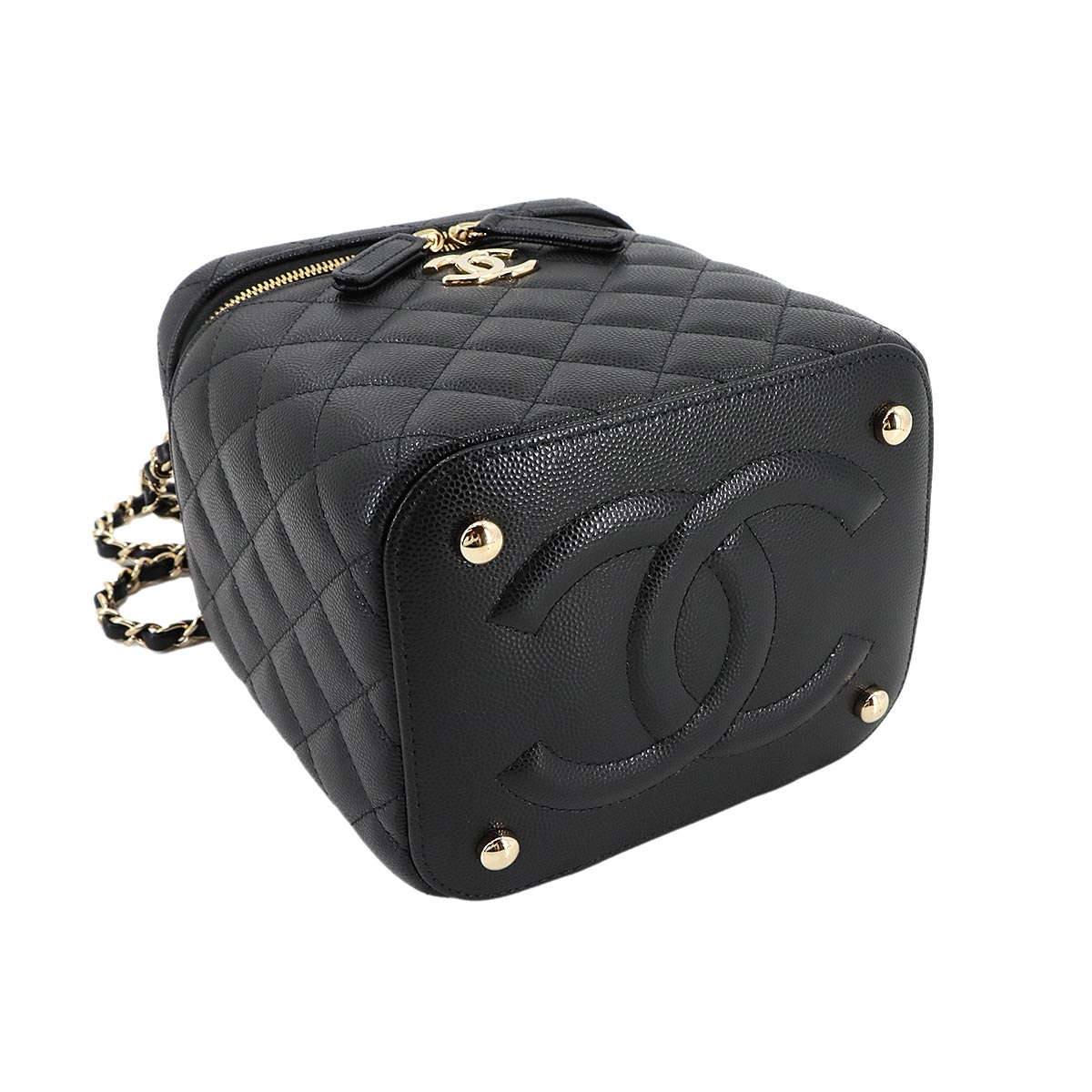 Matelasse Vanity Hand Chain Shoulder Bag Leather Black AS2362