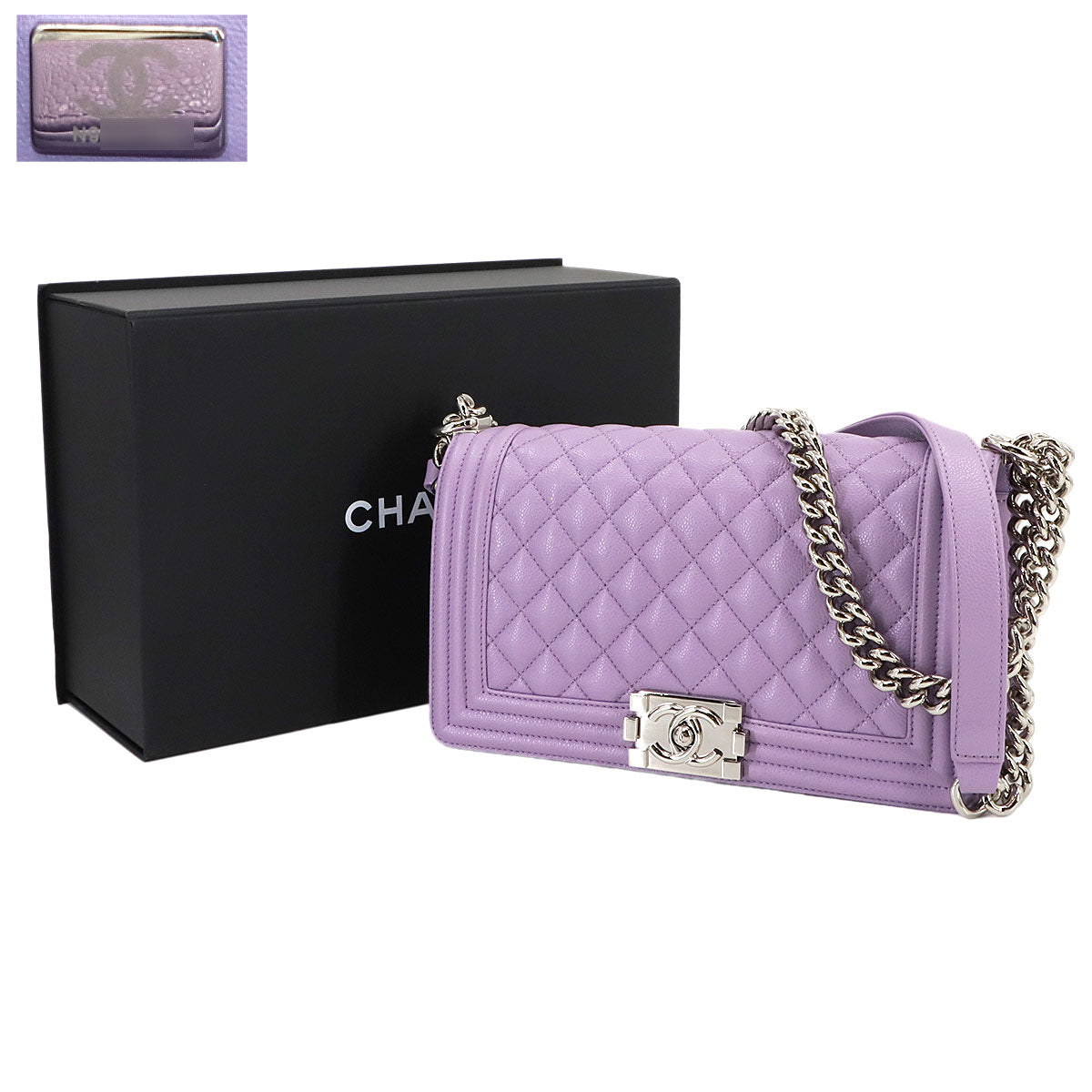 BOY CHANEL Chain Shoulder Bag Leather Purple A67086 Purse