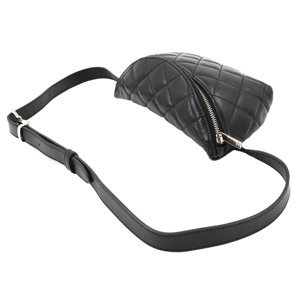 Matelasse Uniform Waist Crossbody Bag Leather Black