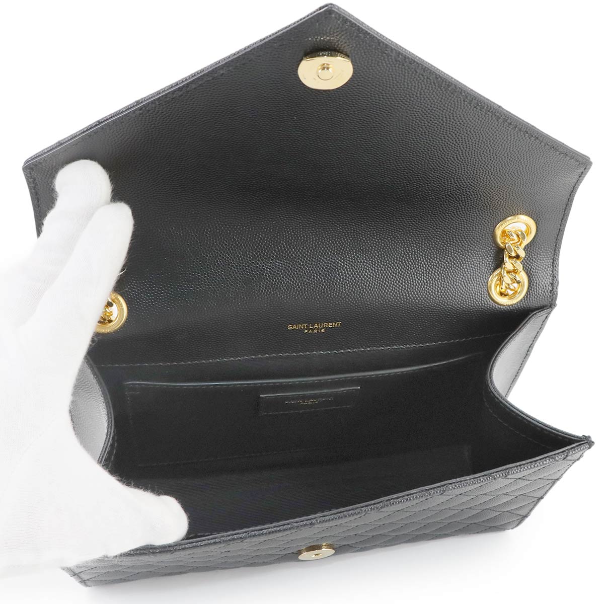 Envelope Medium Chain Shoulder Bag Leather Black 600185