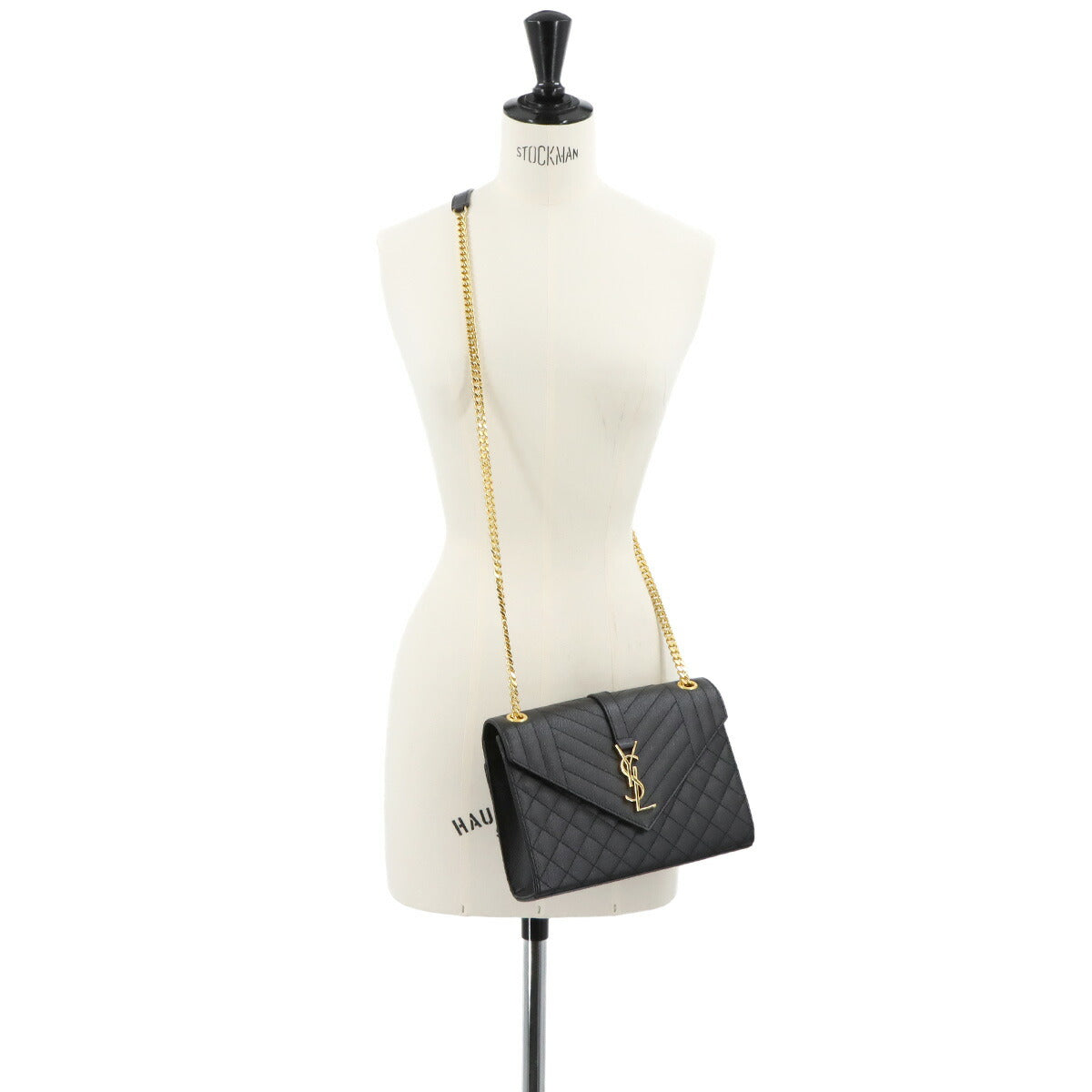 Envelope Medium Chain Shoulder Bag Leather Black 600185