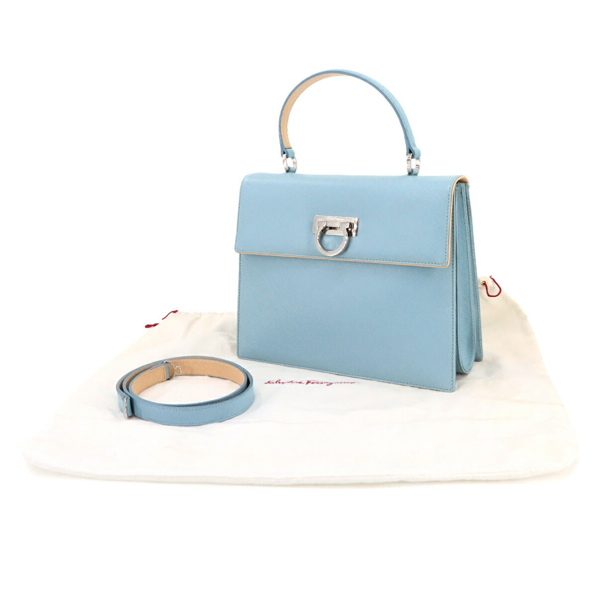 Gancini Hand Shoulder Bag Leather Light Blue
