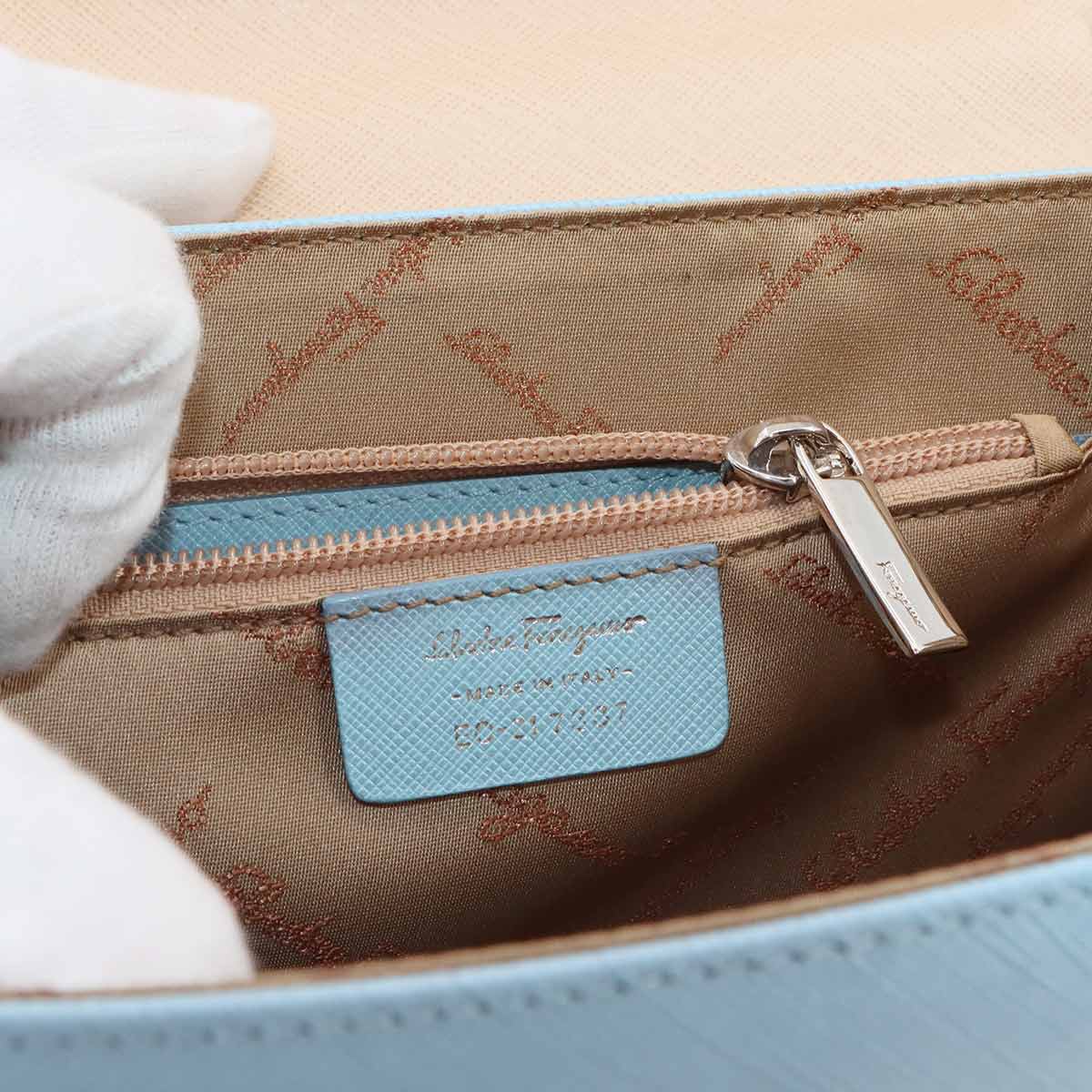 Gancini Hand Shoulder Bag Leather Light Blue
