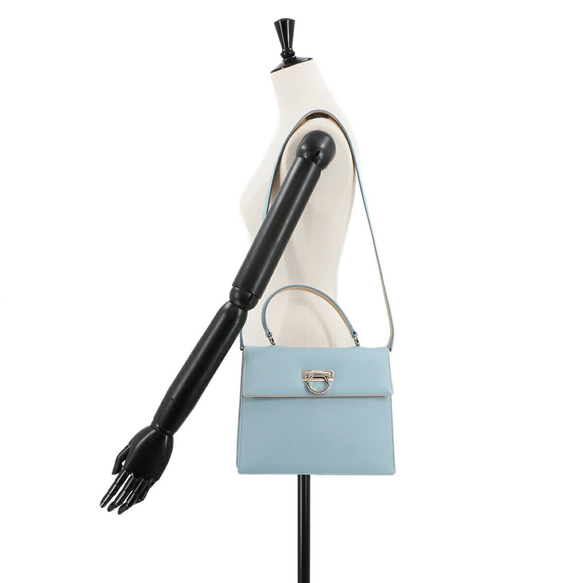 Gancini Hand Shoulder Bag Leather Light Blue