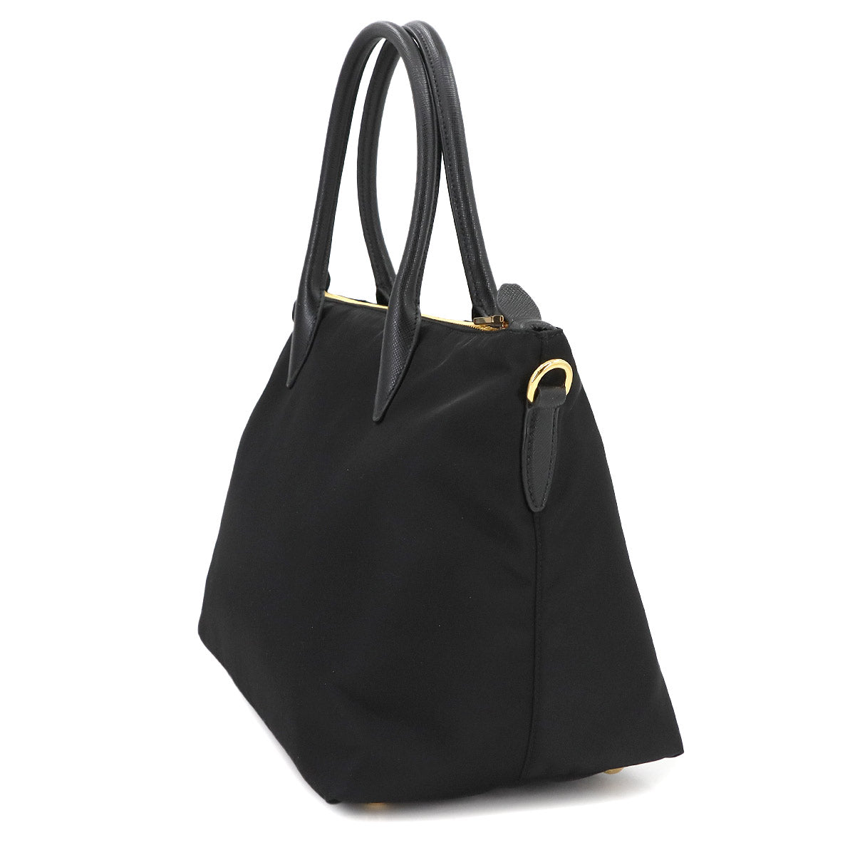 Hand shoulder Bag Nylon Saffiano Leather Black 1BA106