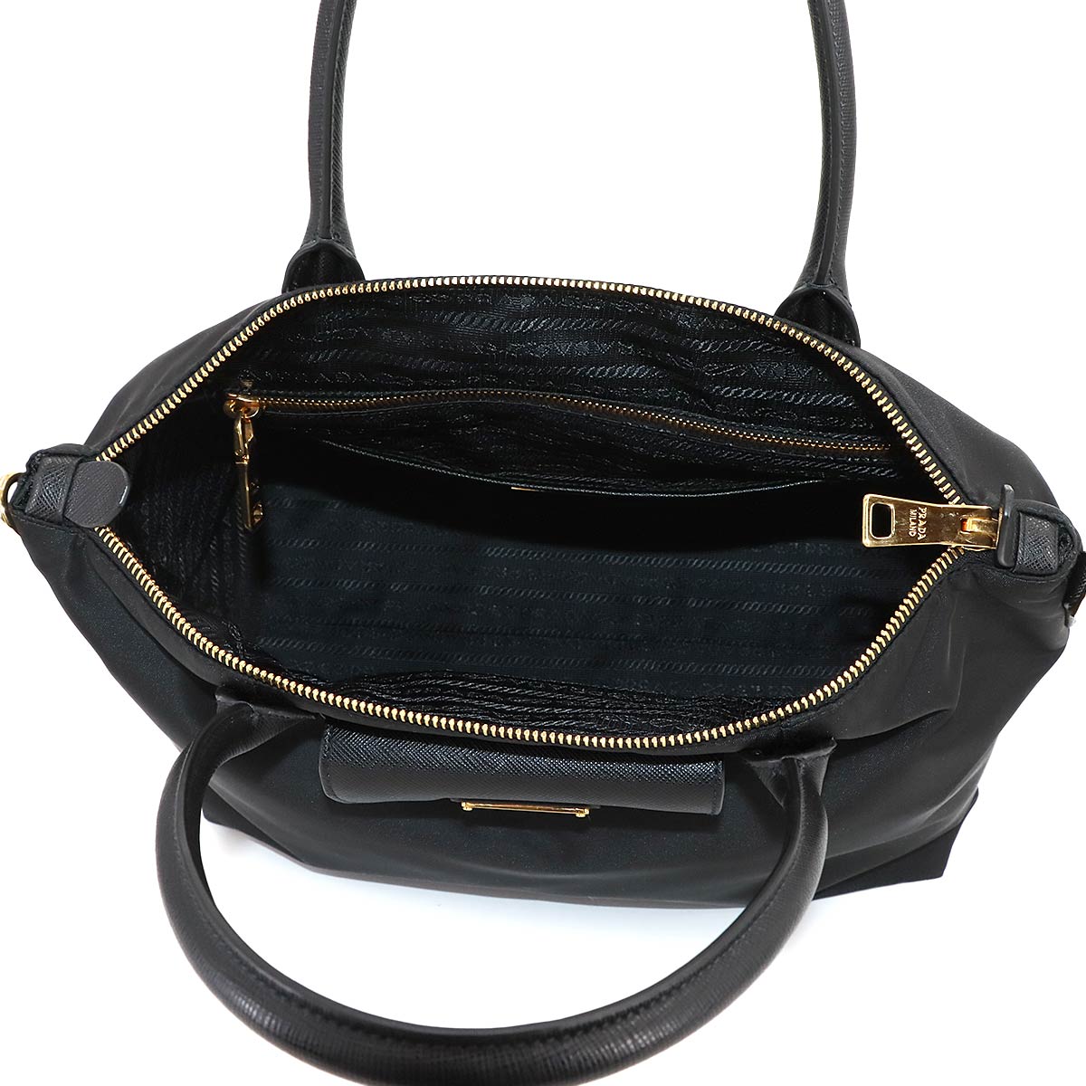 Hand shoulder Bag Nylon Saffiano Leather Black 1BA106