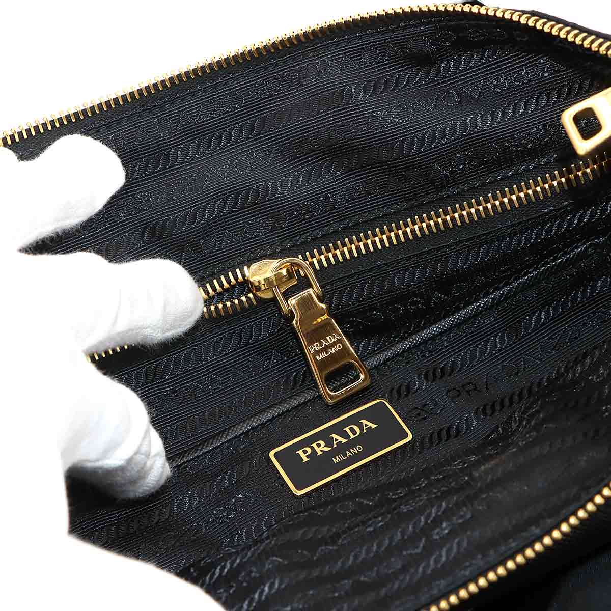 Hand shoulder Bag Nylon Saffiano Leather Black 1BA106
