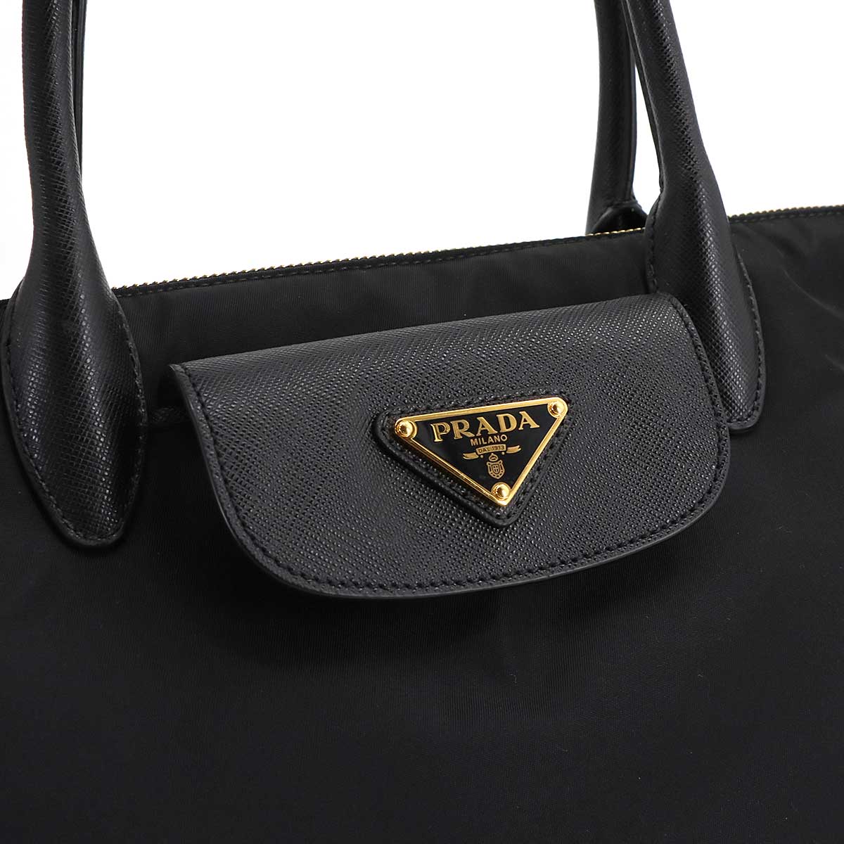 Hand shoulder Bag Nylon Saffiano Leather Black 1BA106