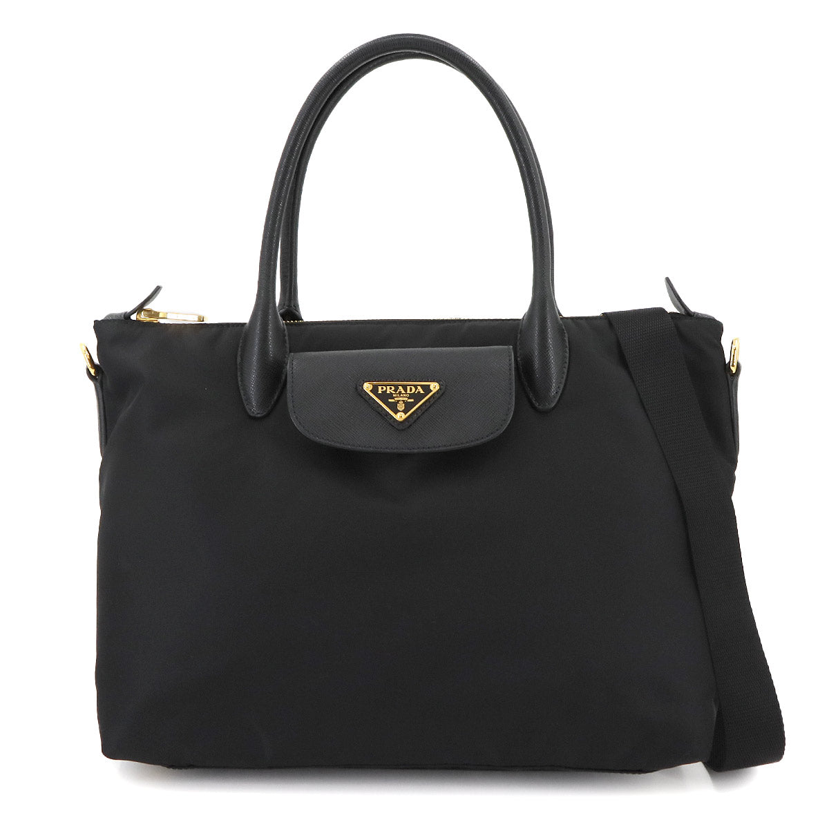 Hand shoulder Bag Nylon Saffiano Leather Black 1BA106