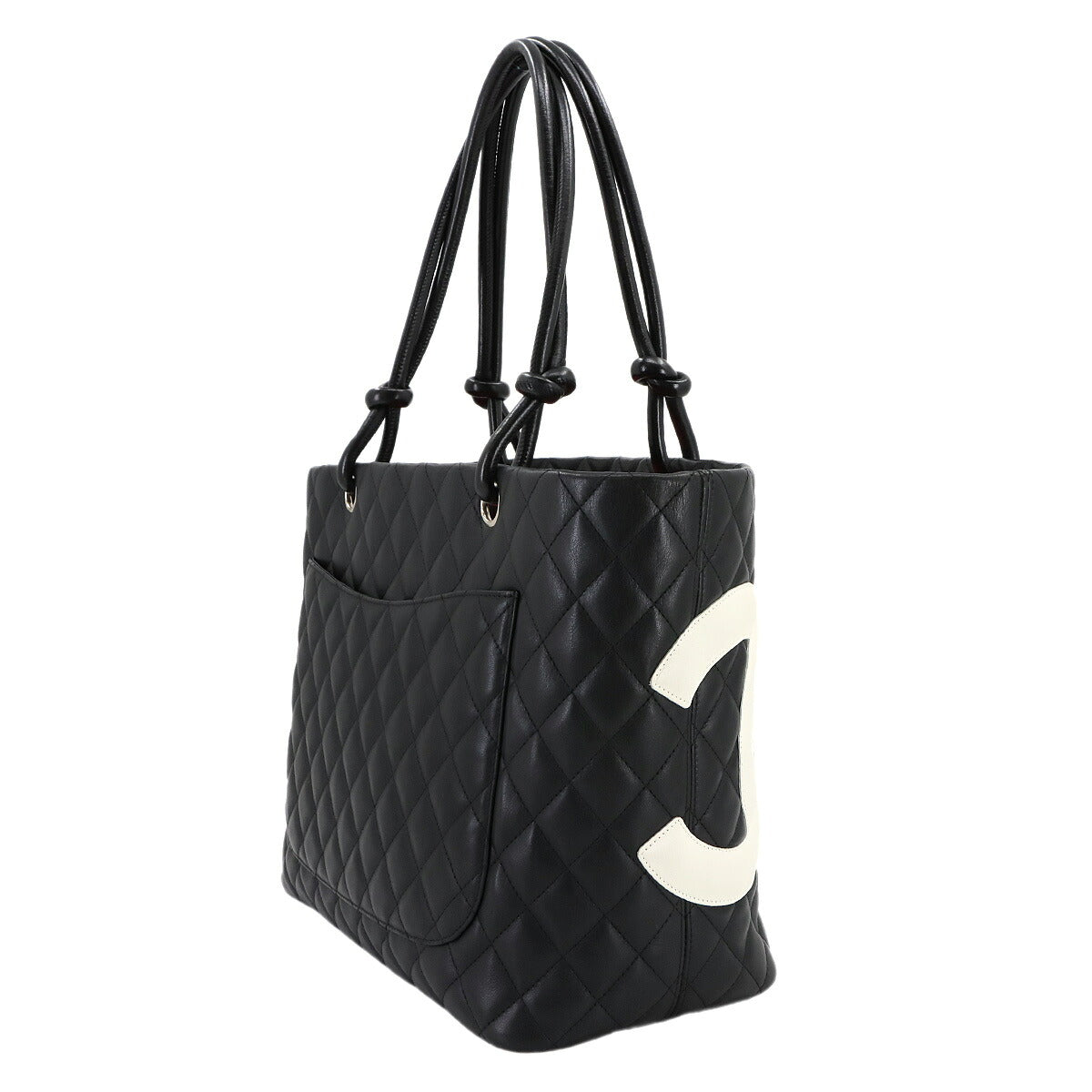 Cambon Line Large Tote Bag Leather Black White A25169 Purse