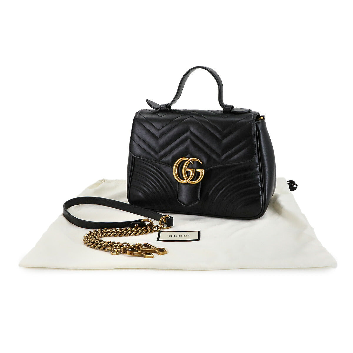 GG Marmont Small Top Handle Bag Hand Shoulder Bag Black 498110