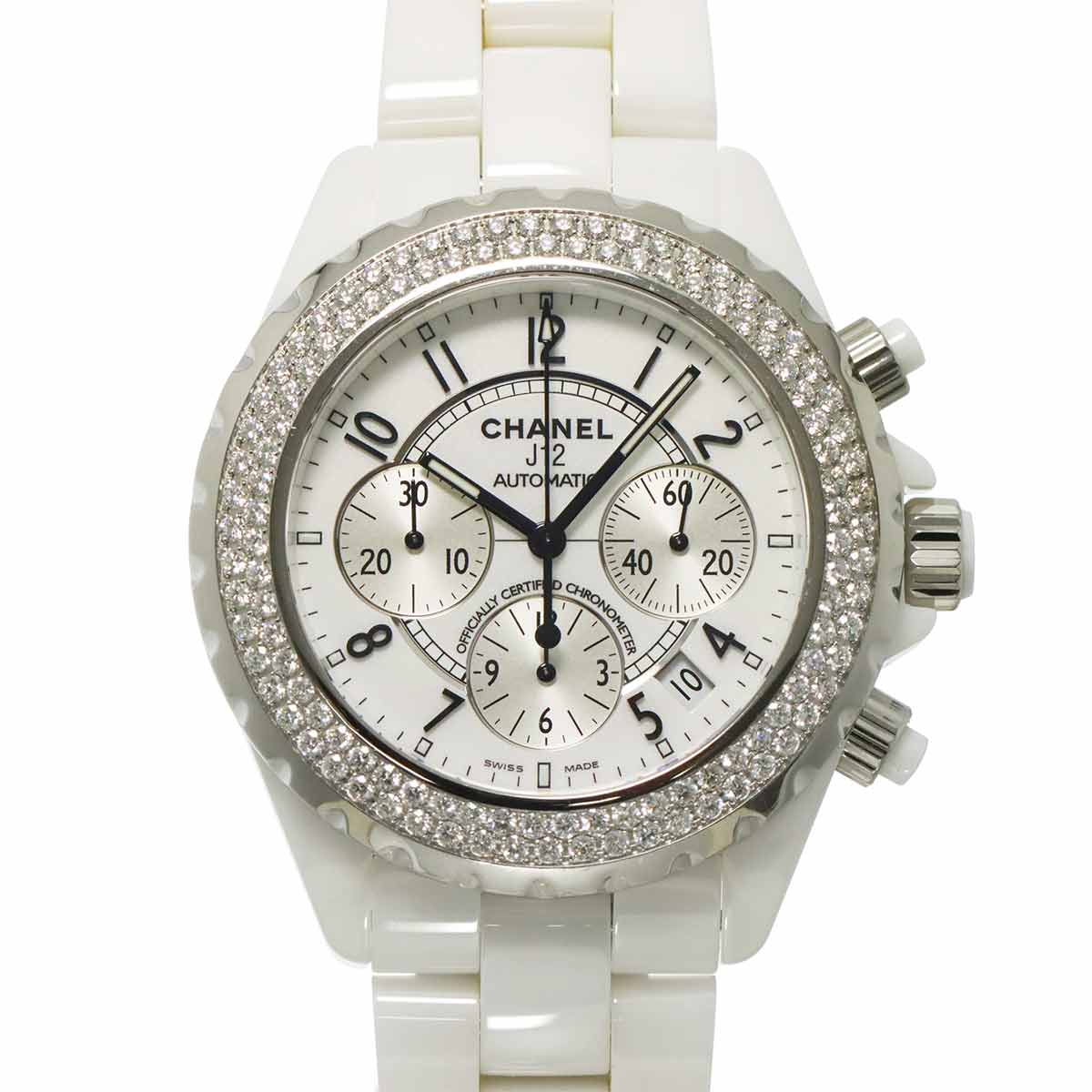 J12 41mm H1008 Date Bezel Diamond Automatic White Dial Mens
