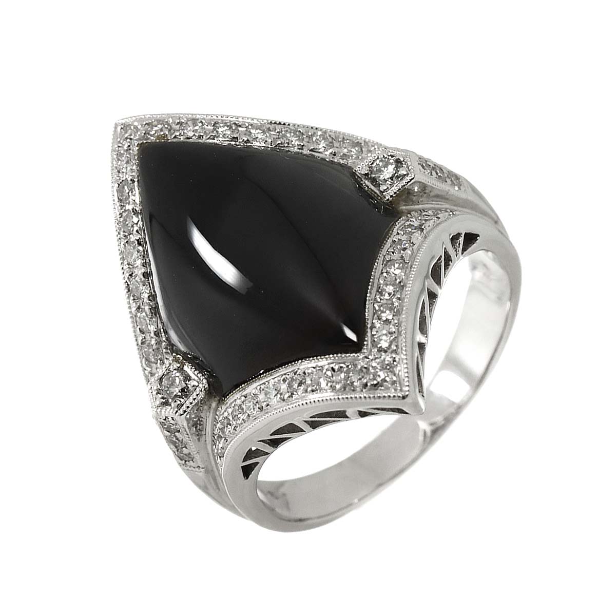 Onyx Diamond 0.57ct Ring 18K WG 750 Size7.75-8(US)