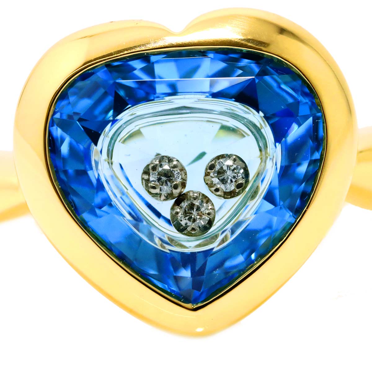 Blue Topaz Diamond 0.02ct Ring 18K YG 750 Size5.5-5.75(US)