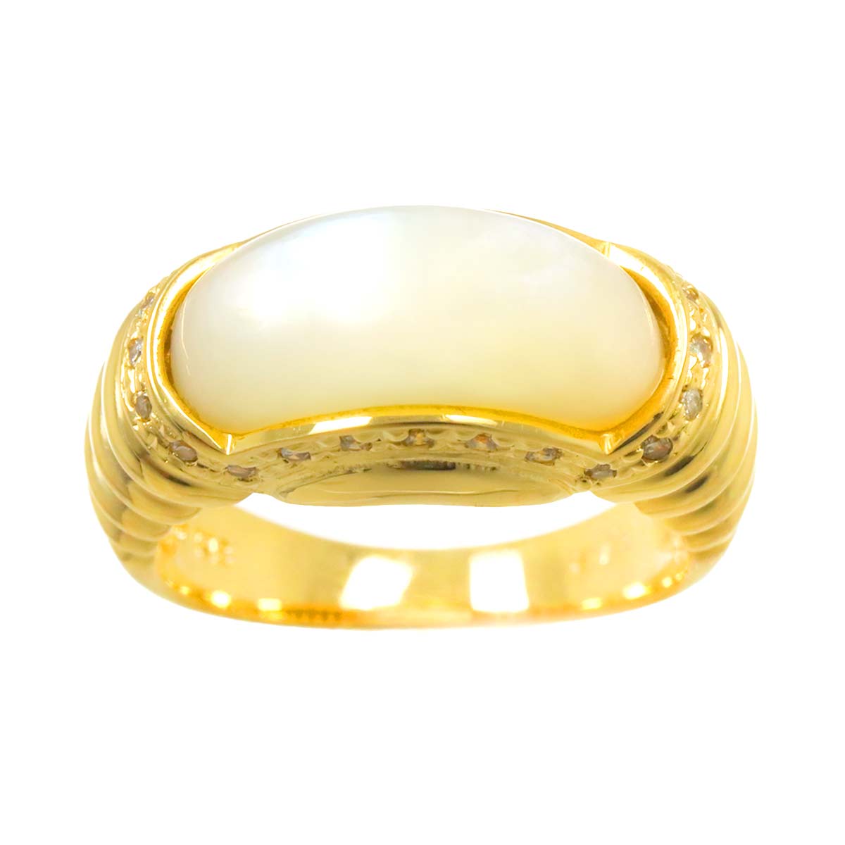 Mother of Pearl MOP Diamond 0.12ct Ring 18K YG 750 Size6(US)