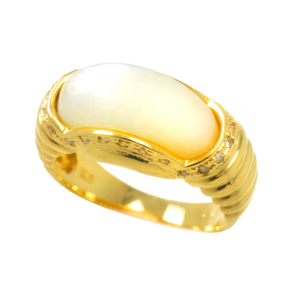 Mother of Pearl MOP Diamond 0.12ct Ring 18K YG 750 Size6(US)