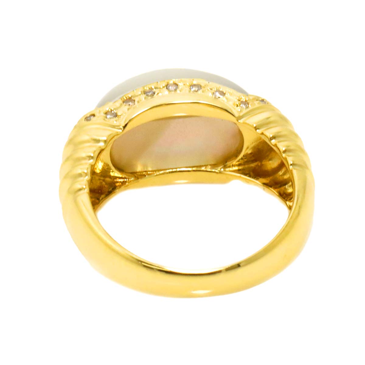 Mother of Pearl MOP Diamond 0.12ct Ring 18K YG 750 Size6(US)