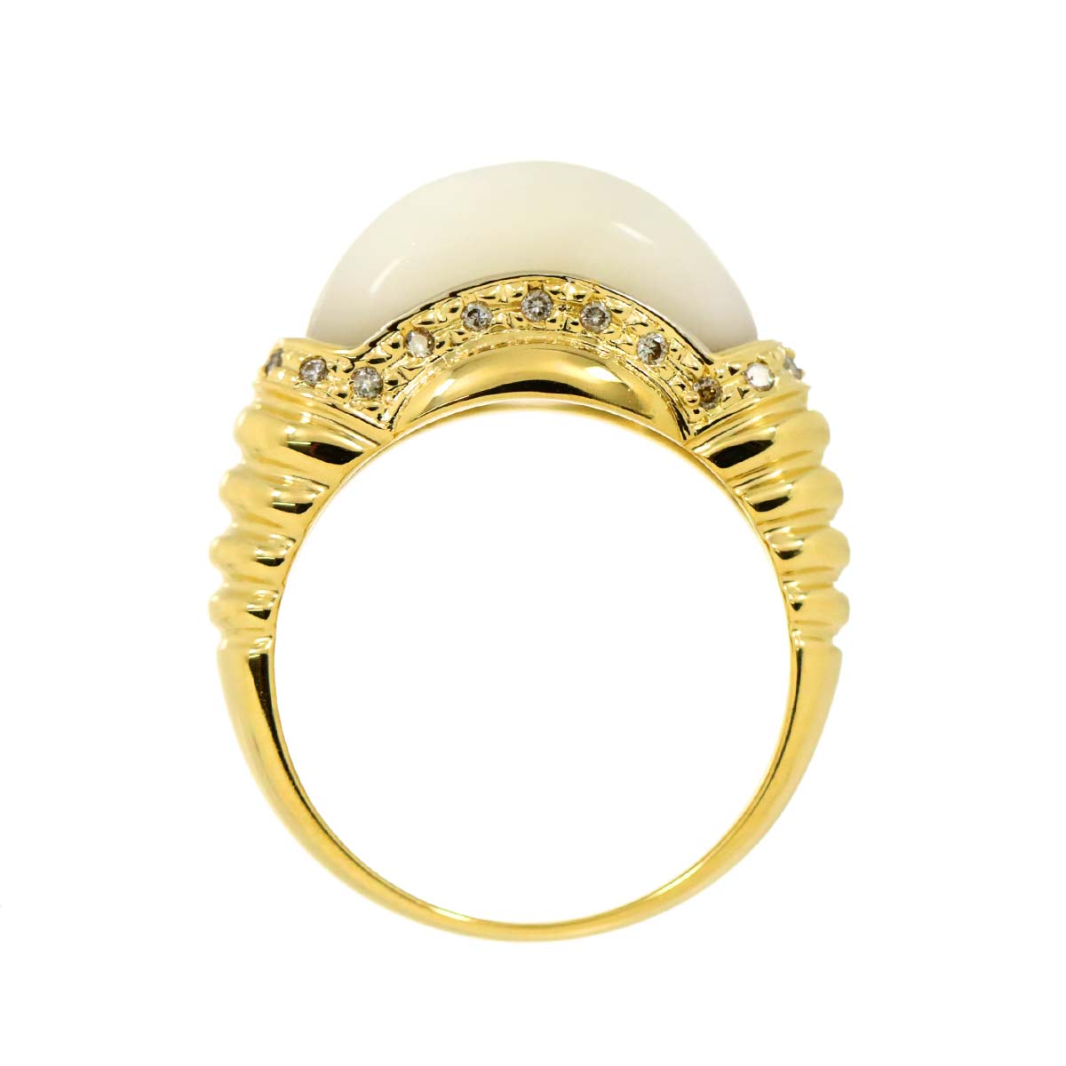 Mother of Pearl MOP Diamond 0.12ct Ring 18K YG 750 Size6(US)