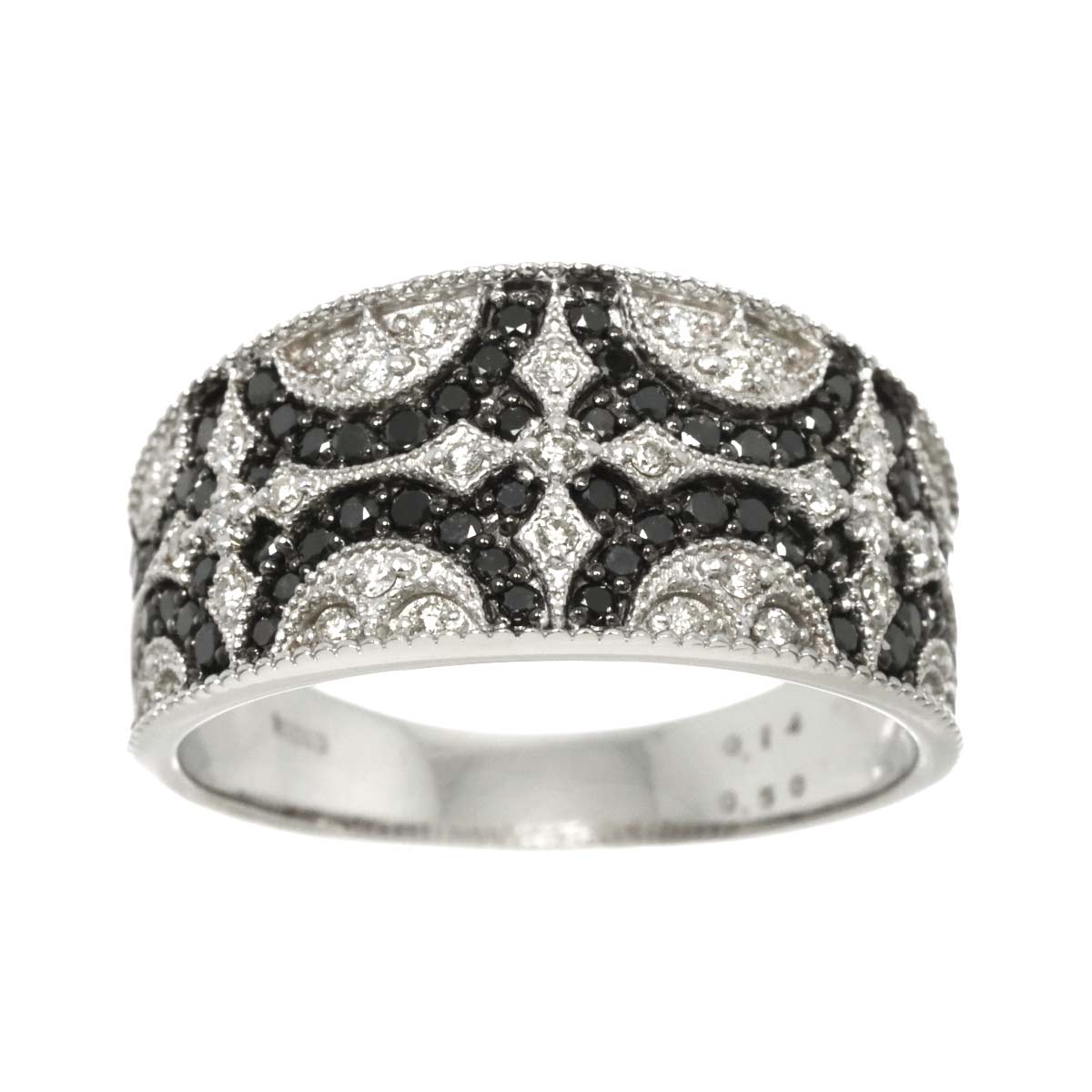 Black Diamond 0.50 Diamond 0.14 Ring 18K K18 WG White Gold size7.25(US)