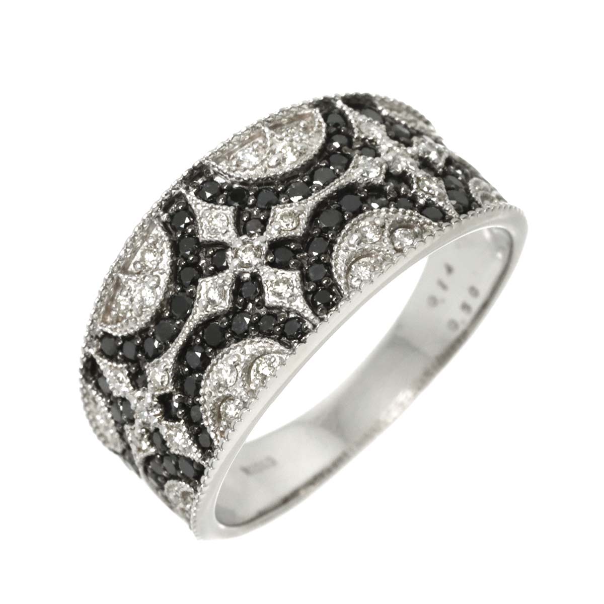Black Diamond 0.50 Diamond 0.14 Ring 18K K18 WG White Gold size7.25(US)