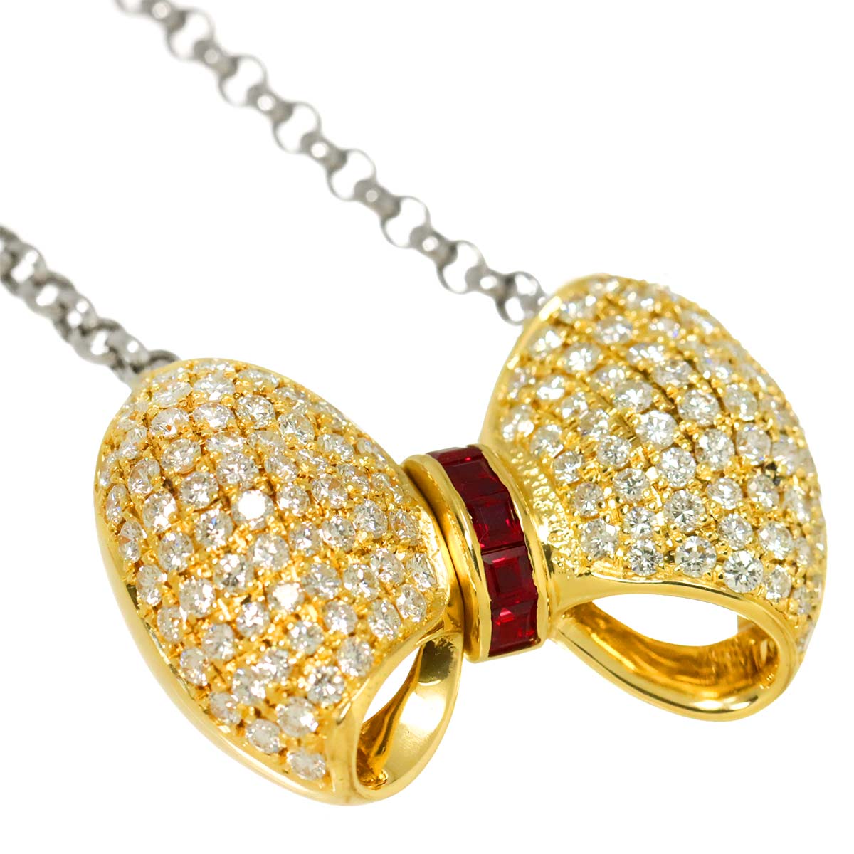 Diamond 2.37ct Ruby 0.54ct Necklace 18K YG 750 Pt