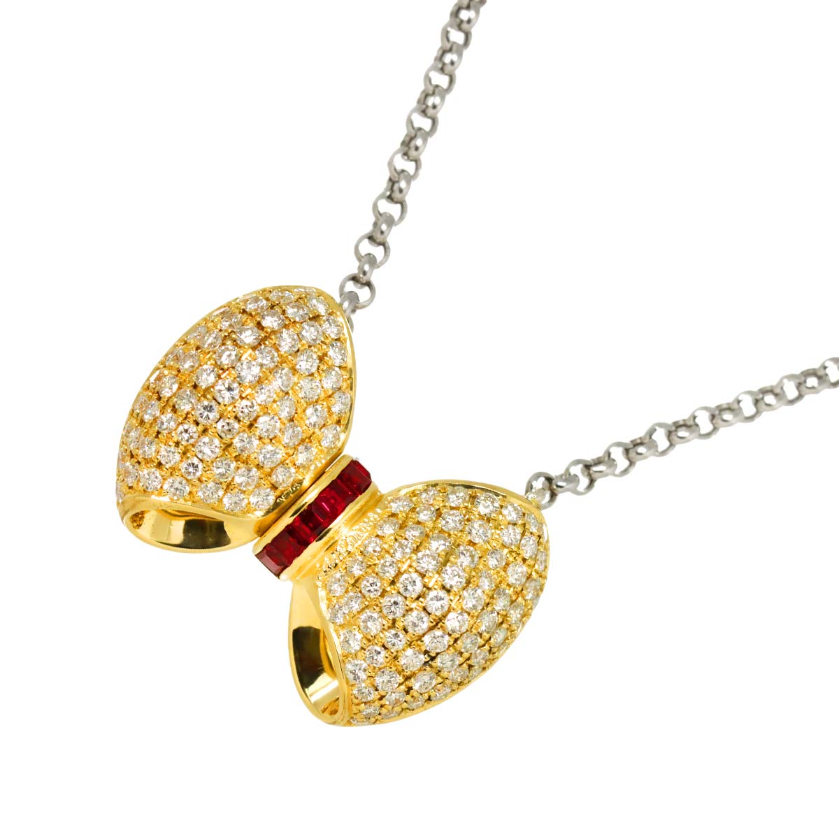 Diamond 2.37ct Ruby 0.54ct Necklace 18K YG 750 Pt