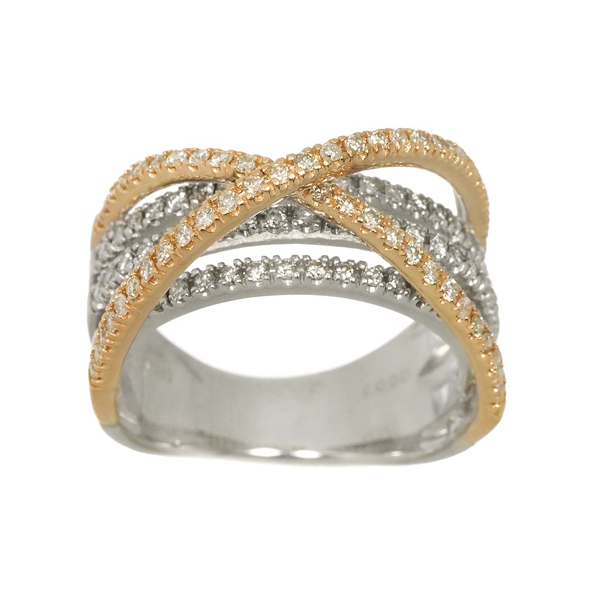 Diamond 0.68ct Ring 18K K18 WG PG White Pink Gold size5.5-5.75(US)