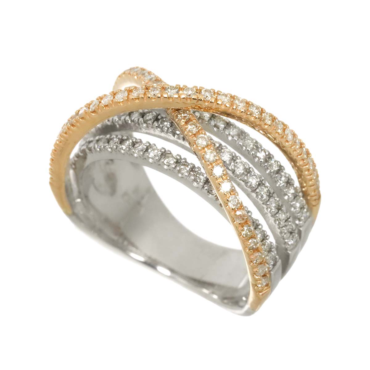 Diamond 0.68ct Ring 18K K18 WG PG White Pink Gold size5.5-5.75(US)