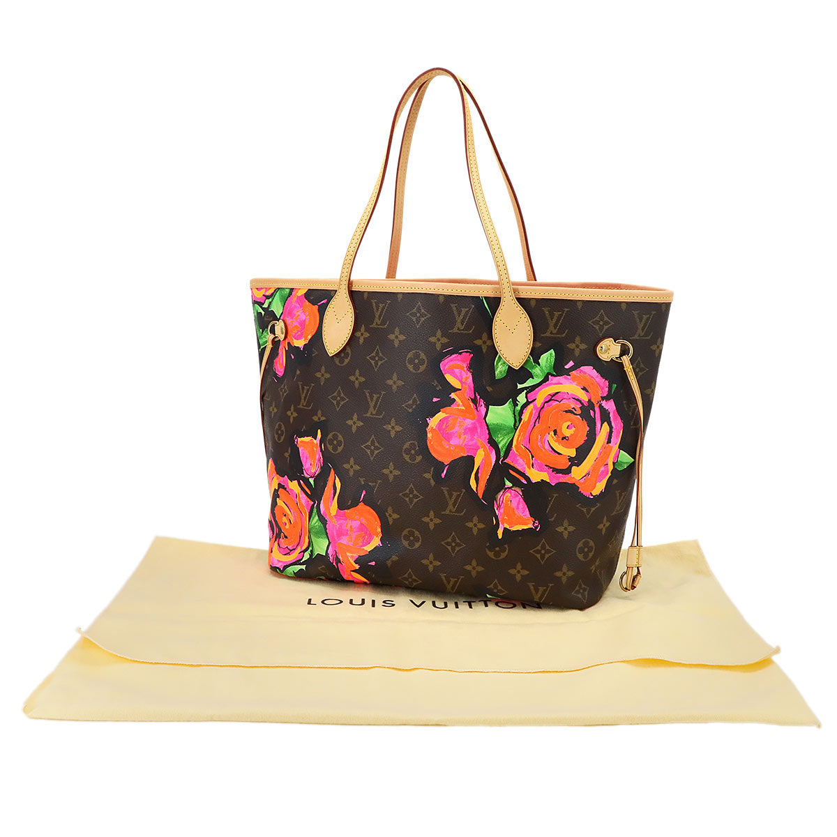 Monogram Rose Neverfull MM Tote Bag Brown Pink M48613