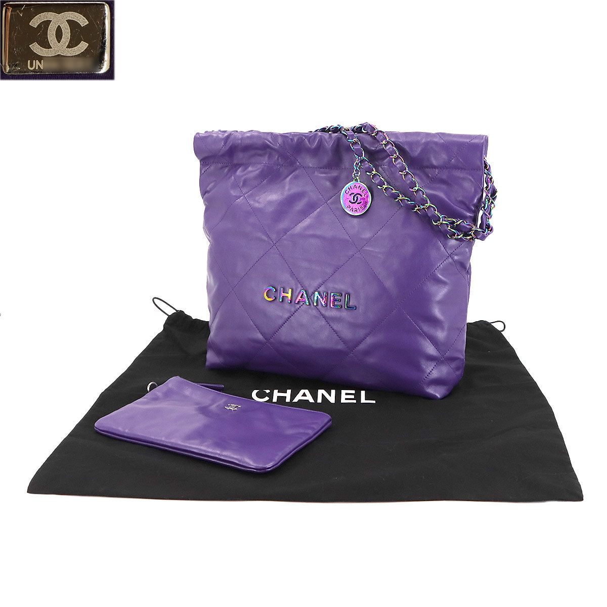 22 Small Chain Shoulder Bag Leather Purple AS3260 Purse